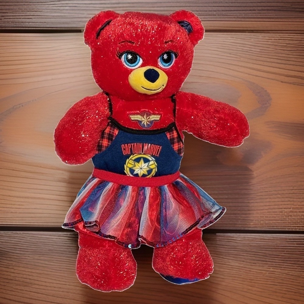 Build-A-Bear Captain Marvel Bear Red Glitter Kids Plush Toy Marvel Outfit Red